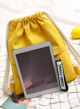 1Pc Canvas School Bag Double Shoulder Drawstring Backpack D