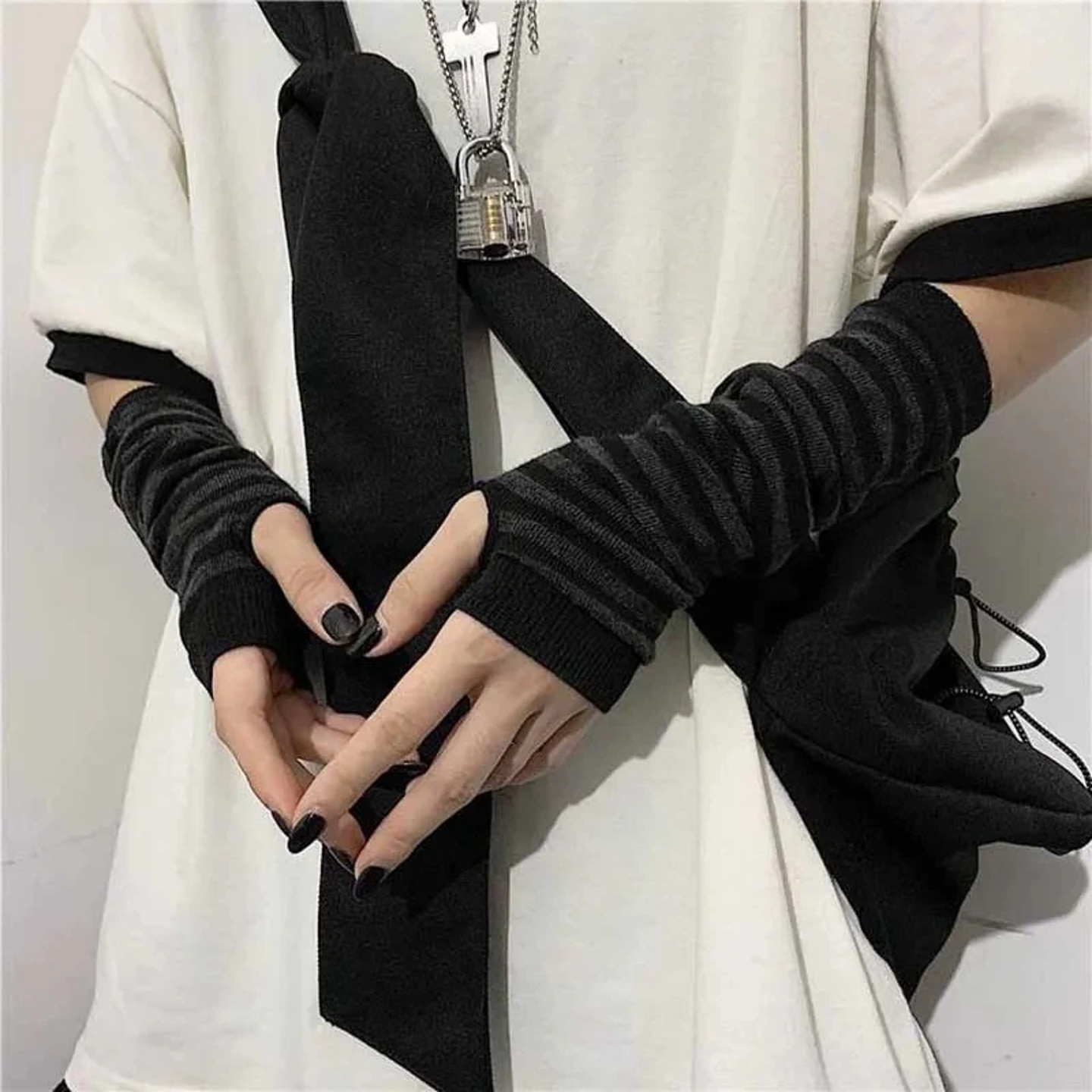 Outdoor Punk Long Fingerless Gloves Cuff For Women Men Outd