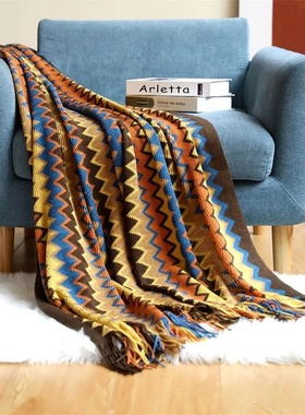 100% Acryl Hand Knitted Blanket with Tassel Summer Blanket