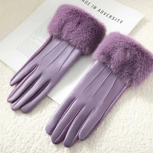 Winter Luxury Women's PU Leather Gloves Wrist Soft Faux Fur