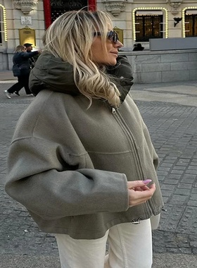 Women Zipper Panelled Jackets With Hoodies Casual Drawstrin