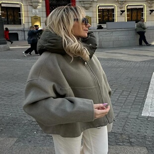 Women Zipper Panelled Jackets With Hoodies Casual Drawstrin