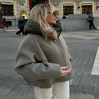 Women Zipper Panelled Jackets With Hoodies Casual Drawstrin