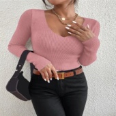 Women Solid Knit 2025 Rib Winter Neck Autumn Stripe Pull