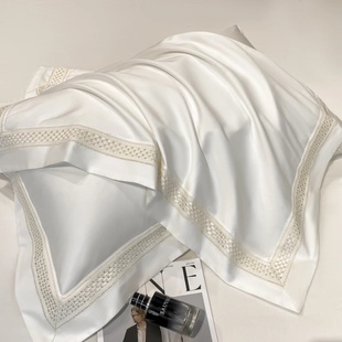 Egyptian Cotton Hollow Edge Luxury Bedding Set, White, Grey