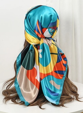 Silk Shawl Satin Square Scarf For Women Flower Neckerchief