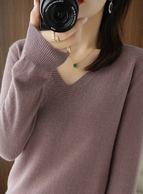 Women's Warm V-neck Pullover, Knitted Sweater, Korean Fashi