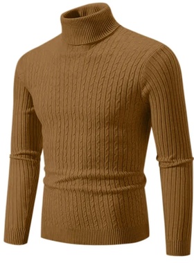 2025 New Men's High Neck Sweater Solid Color Pullover Knitt