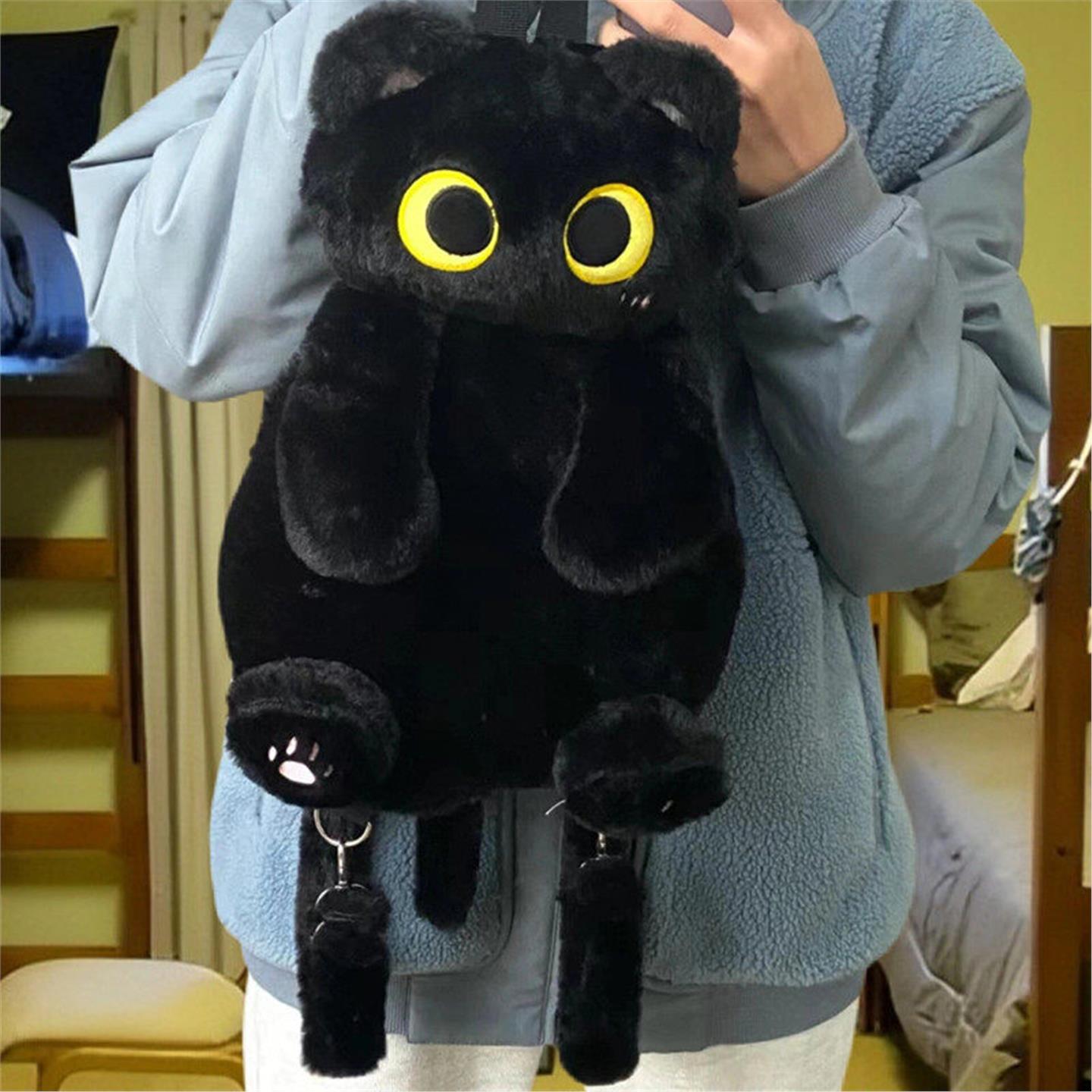 小黑猫2026新款猫咪玩偶小背包外出日系卡通可爱立体毛绒双肩书包