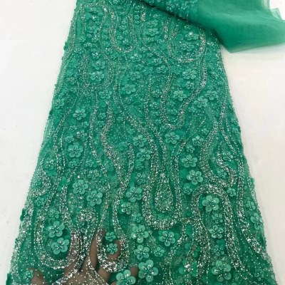 植物激光花串珠刺绣网纱面料晚装连衣裙欧美婚纱蕾丝lace fabric