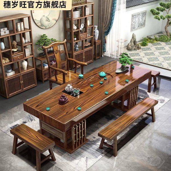 实木大板桌椅组合中式家用功夫茶几套装一体公室原木禅意泡茶,商业/办公家具,茶台/茶桌,淘宝优惠券,粉丝福利购,淘宝优惠卷