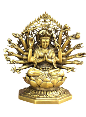纯铜千手观音菩萨摆件十八臂准提母佛像铜像密宗佛像鼠守护神家居