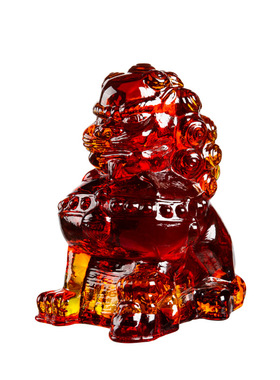 邸高家居新中式玻璃对红狮子样板房间书房摆件琥珀色动物饰品摆设