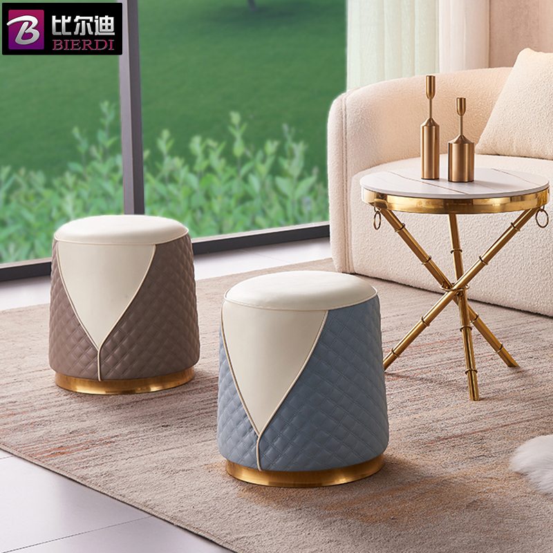 轻奢皮凳子圆凳软坐家用客厅小墩沙发方凳坐墩换鞋凳化妆台梳妆凳