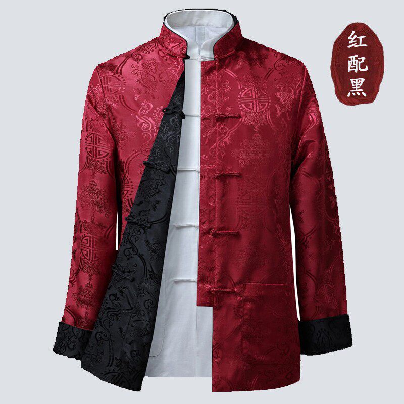 唐装春秋款复古丝绸外套男长袖双面穿夹克中国风民族汉服男米尼也