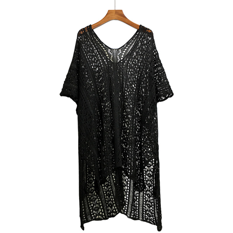 大码针织镂空罩衫女夏季新款宽松中长款比基尼泳衣防晒外套沙滩裙