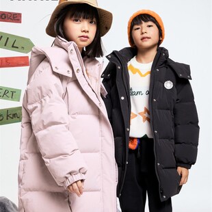 安奈儿男女童装中长款连帽羽绒服2025冬季加厚保暖外套户外防风