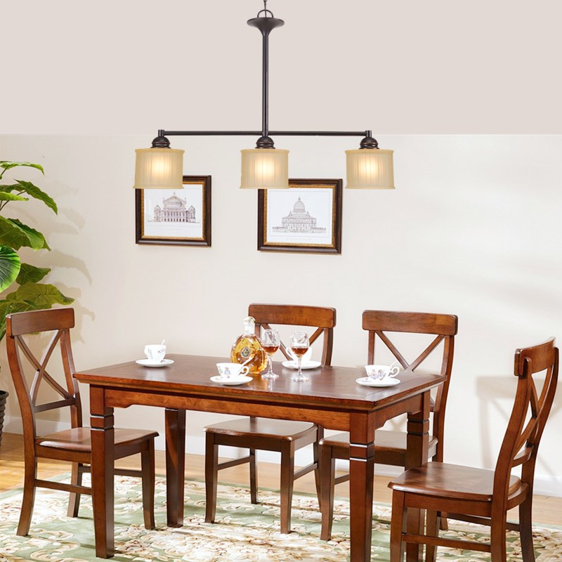 酒店民宿餐厅餐桌饭厅酒吧吧台朝下三头简美铁艺歺厅灯具复古简约