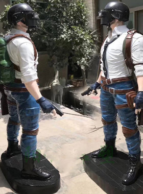 石膏定制网咖迎宾招财吃鸡人物雕塑定做网咖绝地求生游戏雕像摆件