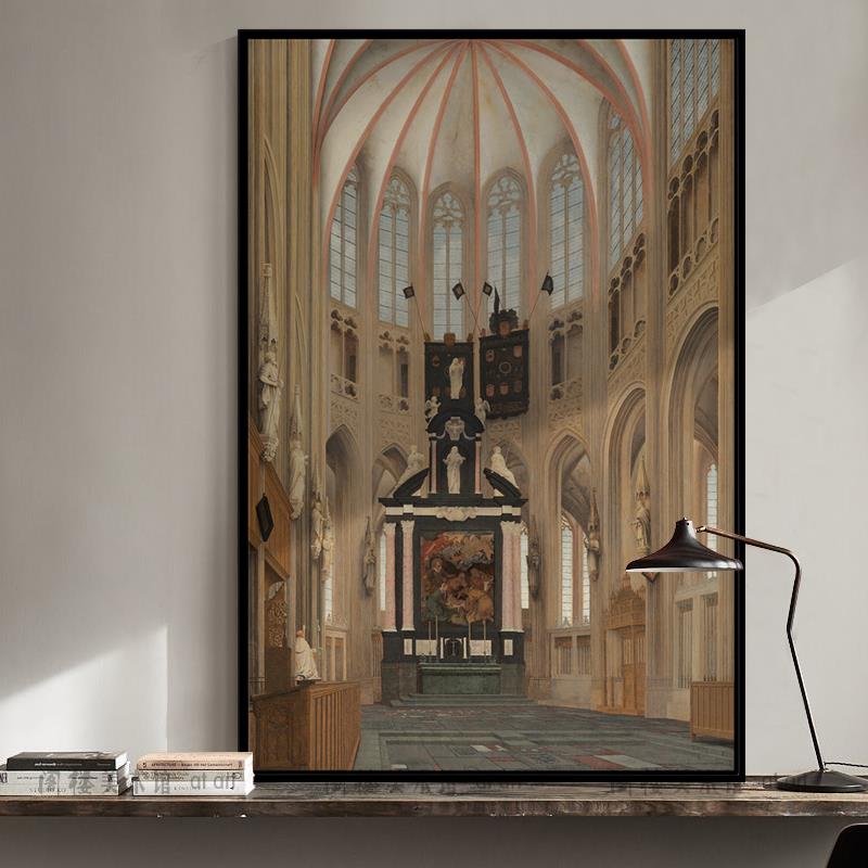 圣约翰大教堂建筑风景小众艺术装饰画新古典酒店民宿书房玄关挂画图片
