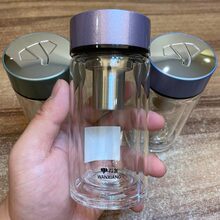 万象双层玻璃杯 mini便携 矮胖大容量 镜面杯盖带滤网过滤茶水杯