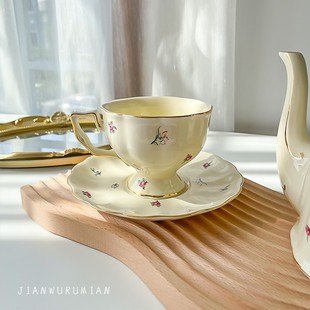 轻奢碎花下午茶茶壶咖啡杯花茶杯家用茶具金边 见物如面复古风法式