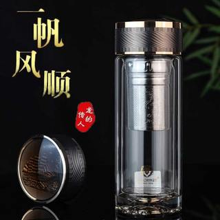 亚泰/水晶贵族双层玻璃杯男高档送礼茶杯车载大容量隔热透明水杯