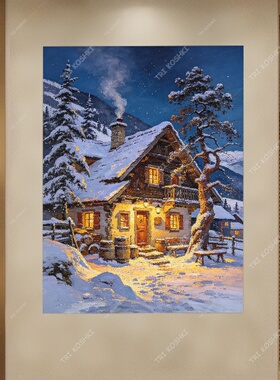 欧式雪景风景油画贴纸海报门房玄关客厅家居防水防晒自粘遮丑补洞