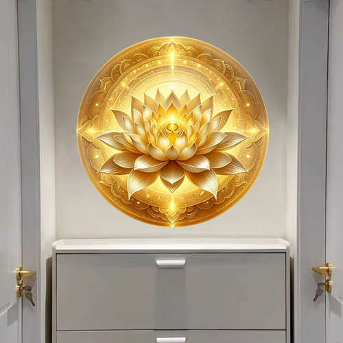 圆形金莲红莲白莲自贴画贴墙贴纸玄关背景莲花贴图中式自粘不留胶