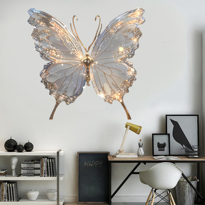 水晶蝴蝶贴纸高级感卧室客厅房间装饰贴画自粘墙贴画遮丑防水贴画