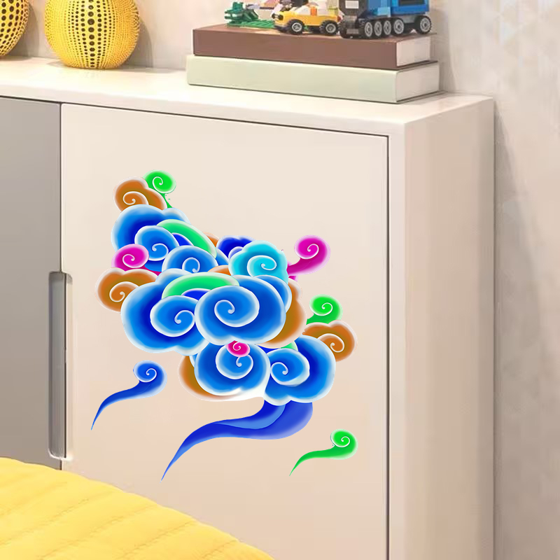 古风彩色祥云贴画餐厅贴墙上门窗贴纸彩绘云朵彩云家用自粘装饰画图片
