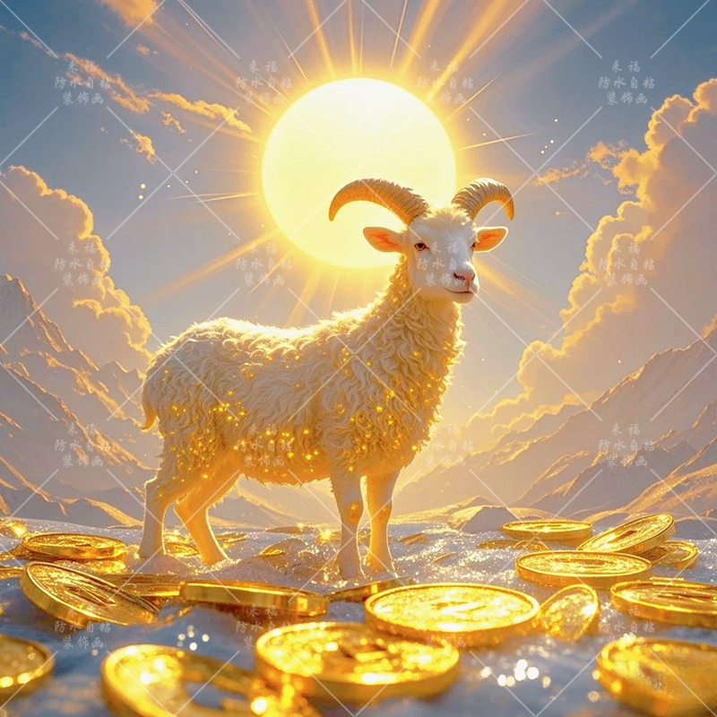 爆款中式招财金羊好运羊图十二生肖贴纸贴画卧室客厅玄关墙上装饰图片