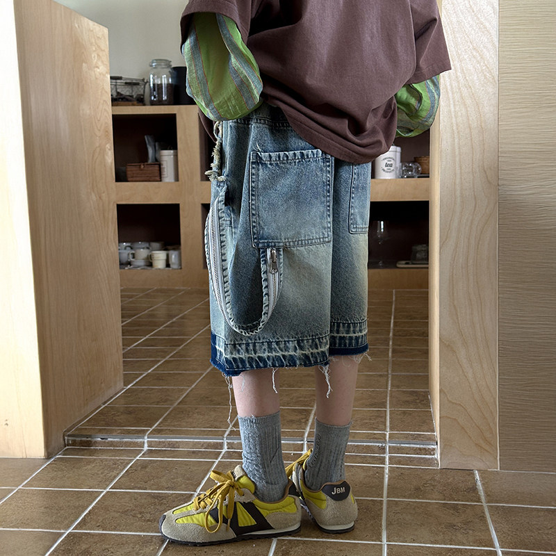 中大童夏季男孩痞帅牛仔中裤夏天图片