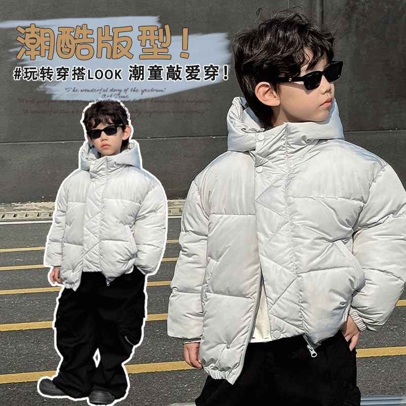 儿童羽绒服男童秋冬装连帽外套2026新款 潮牌小童加厚白鸭绒白色
