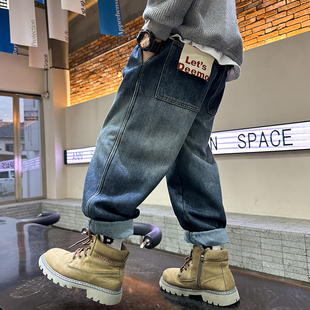 子儿童潮牌牛仔裤 炸街长裤 春秋款 男孩春装 宽松帅气 2023新款 男童裤