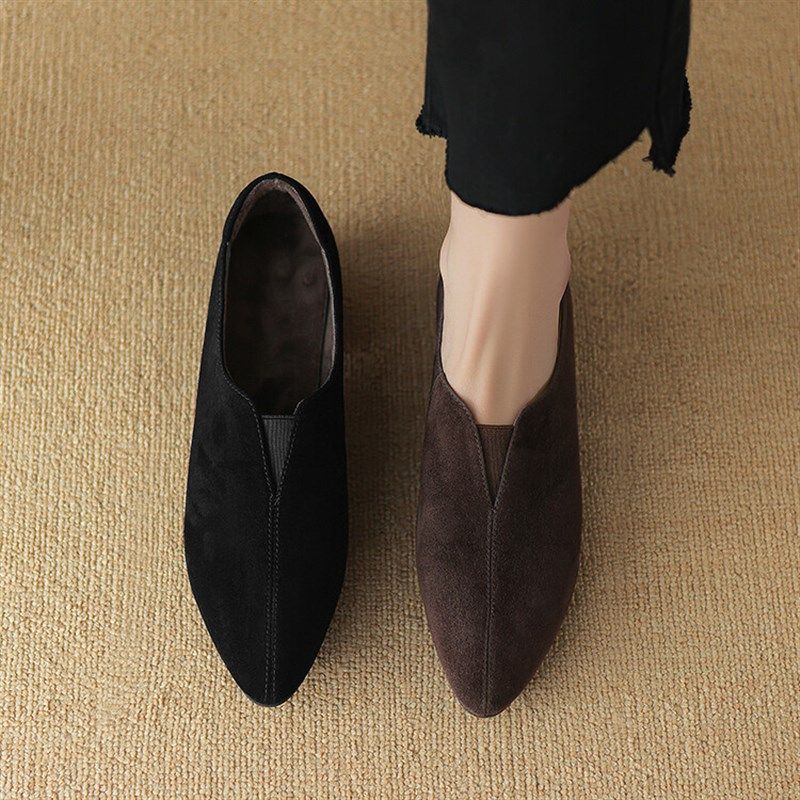 羊皮翻毛深口单鞋女平底加绒软底奶奶鞋春复古尖头小皮鞋真皮瓢鞋,女鞋,深口单鞋,淘宝优惠券,粉丝福利购,淘宝优惠卷