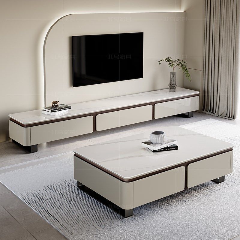 轻奢岩板茶几电视柜组合2024新款客厅家用小户型长方形茶几电视柜,住宅家具,茶几,淘宝优惠券,粉丝福利购,淘宝优惠卷