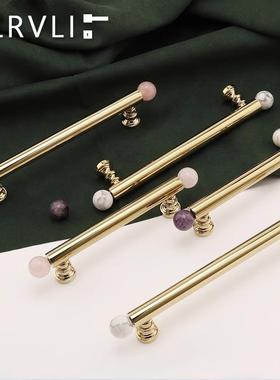 olrvli法式拉手黄铜金色粉色紫色水晶复古抽屉橱柜衣柜加长把手