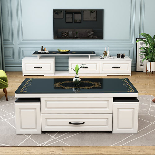 伸缩茶几餐桌两用小户型实木电视柜升降茶几