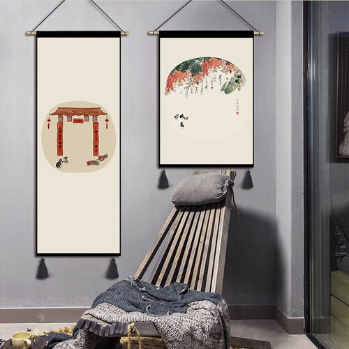 新挂画工笔画挂毯客厅卧室壁画茶楼民宿装饰画背景墙遮挡布画