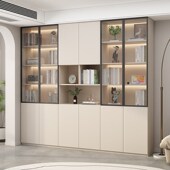 实木书柜门书架柜防尘客厅一体整体落地展示柜子定制