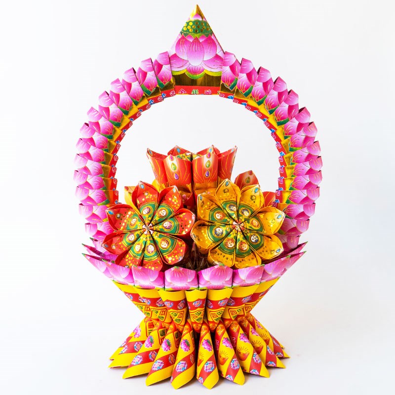 元宝花提篮材料包 折纸 莲花金 潮汕中秋赏月莲花纸 莲花灯有教程