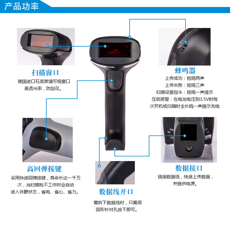 逊镭扫码枪条码扫描器u入库物流快递超市收银把抢有线二维码扫描