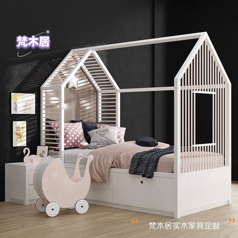 定制儿童房全实木树屋床男女孩带护栏单人床创意公半高床带抽屉,住宅家具,半高床,淘宝优惠券,粉丝福利购,淘宝优惠卷