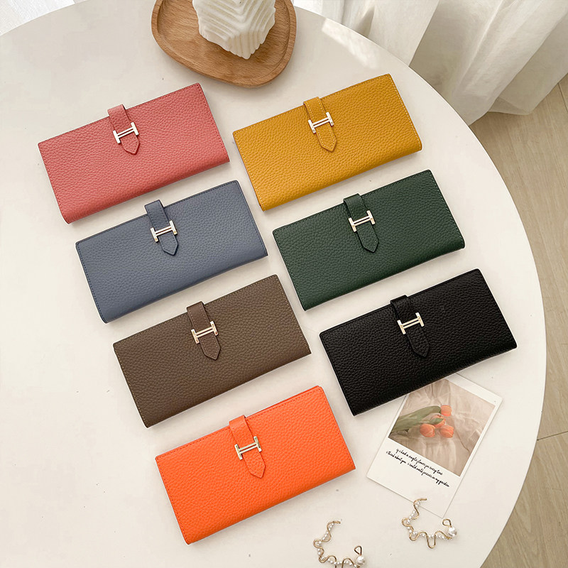 2025新款纯牛皮女士钱包简约大容量手包H抽带长款皮夹真皮零钱包