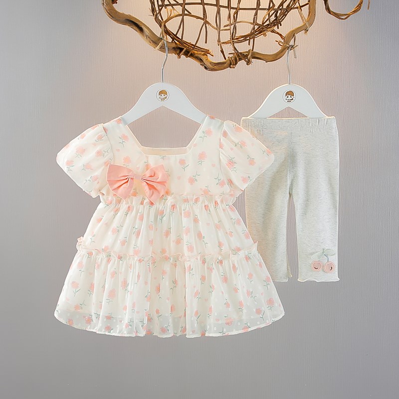 女童短袖套装连衣裙夏装儿童公主裙两件套周岁女宝宝洋气纱裙礼服