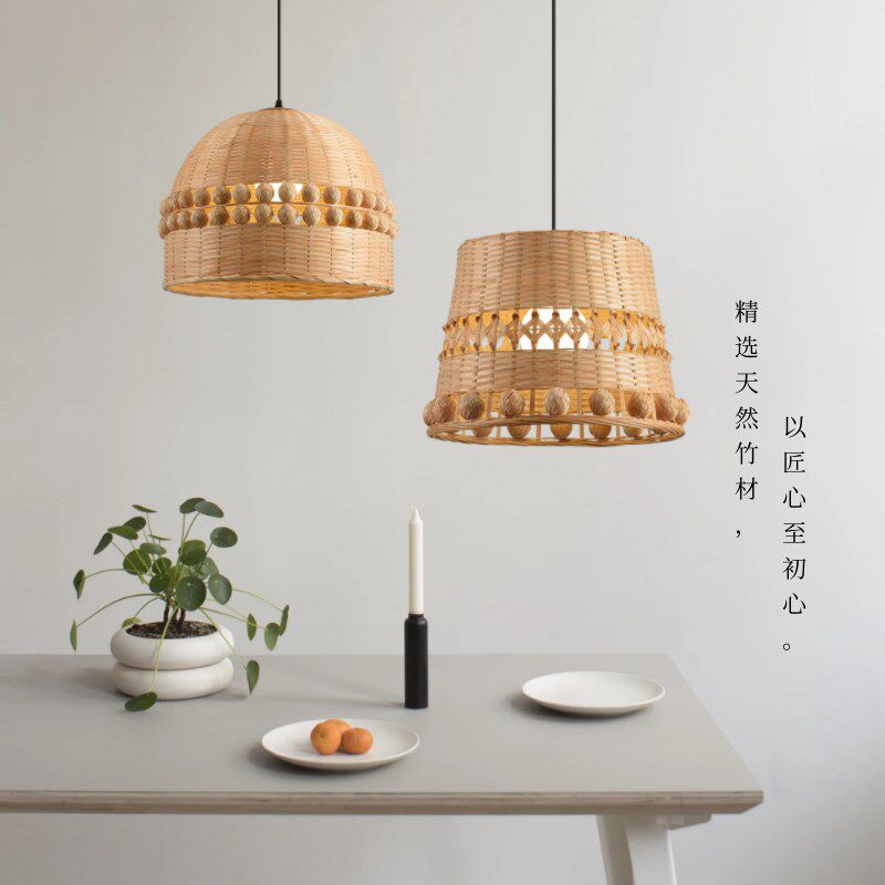 民宿卧室竹编吊灯现代中式餐厅吧台饭店创意竹艺灯禅意茶室竹子灯