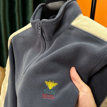摇粒绒拉b链半高领卫衣男秋冬季加绒加厚保暖打底衫男装刺绣拼色