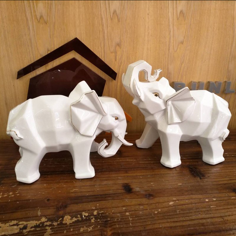 新中式 描金陶瓷装饰 餐桌摆件 客厅工艺品  情侣大象