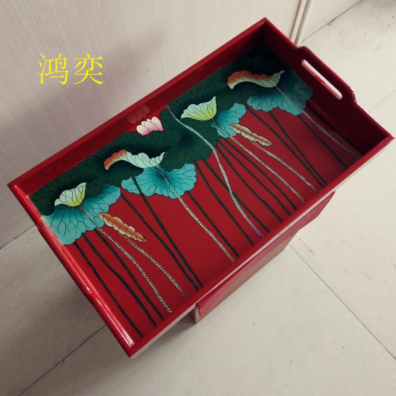 推光漆器茶盘实木手工彩绘漆器托盘木质大漆茶托手把餐盘果盘礼品